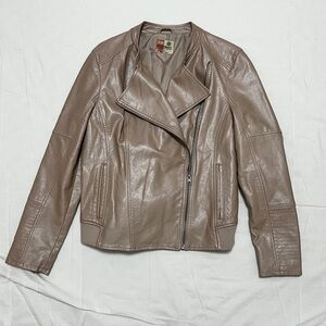 Pink/Beige Asymmetrical Leather Moto Jacket